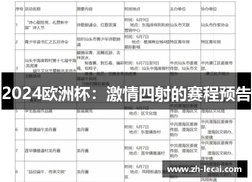 2024欧洲杯：激情四射的赛程预告